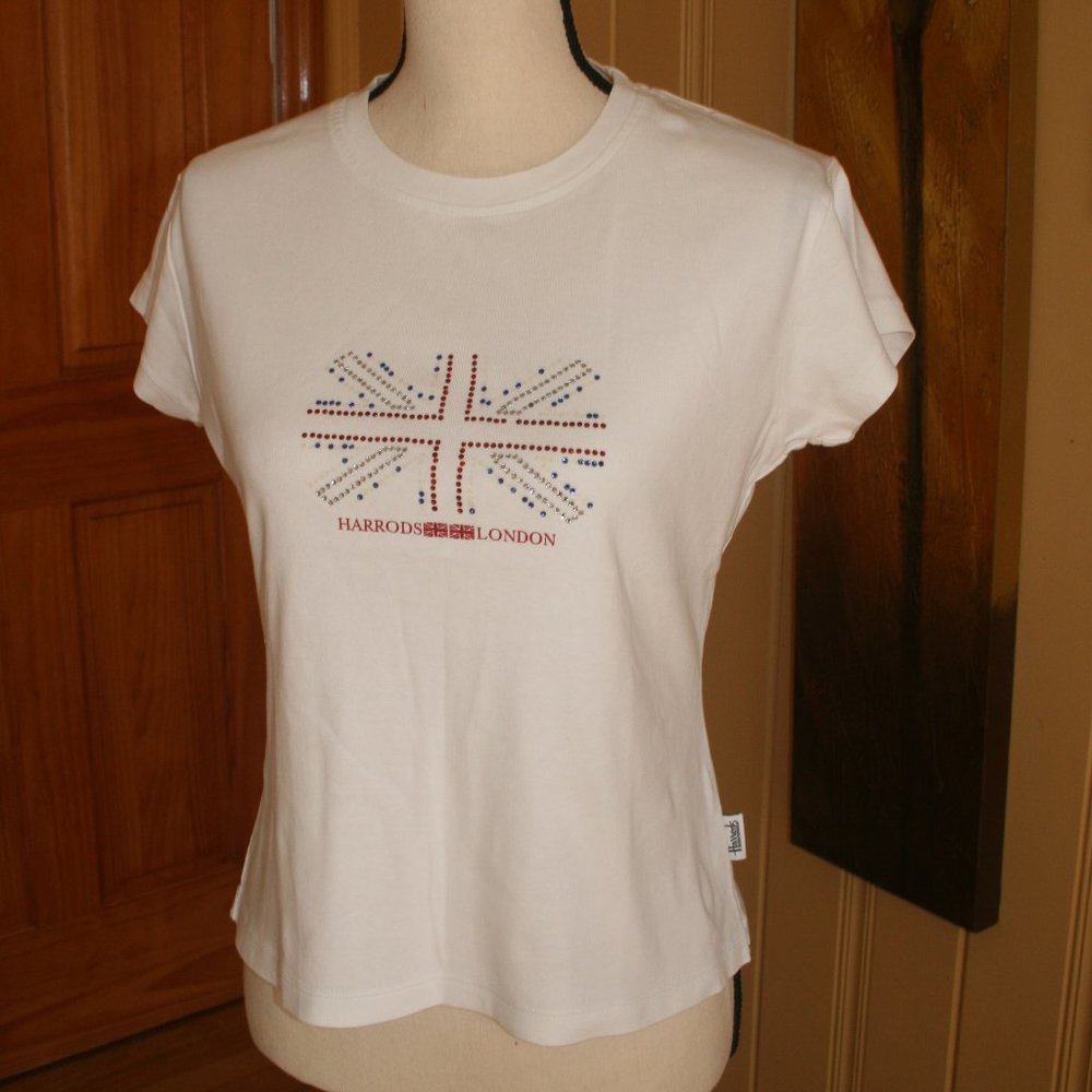 NWOT HARRODS OF LONDON WHITE TEE SZ L